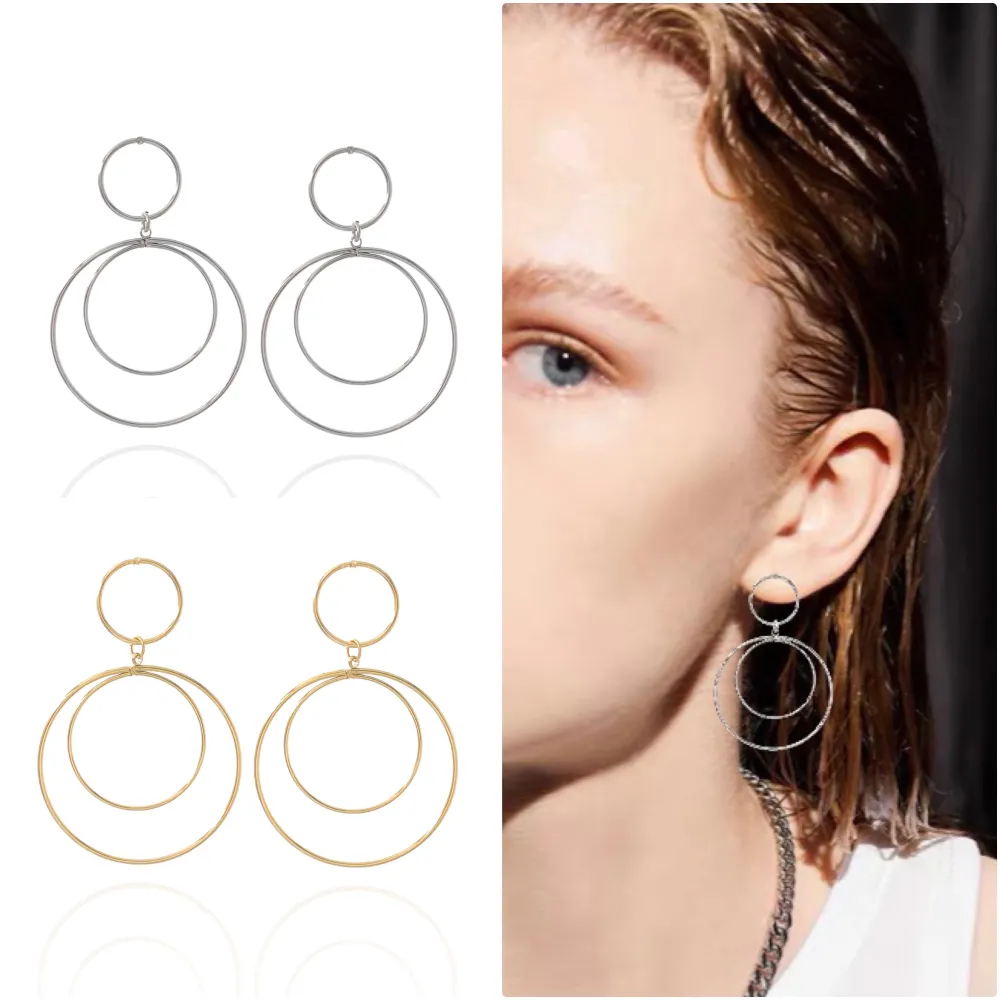 Doppio Cerchio-Orecchini in Acciaio - OR-732-134