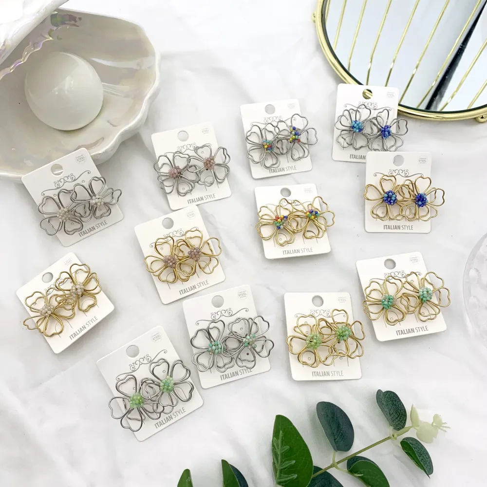 Fiore Colorato-12Paia Orecchini in Acciaio - OAP-732-181