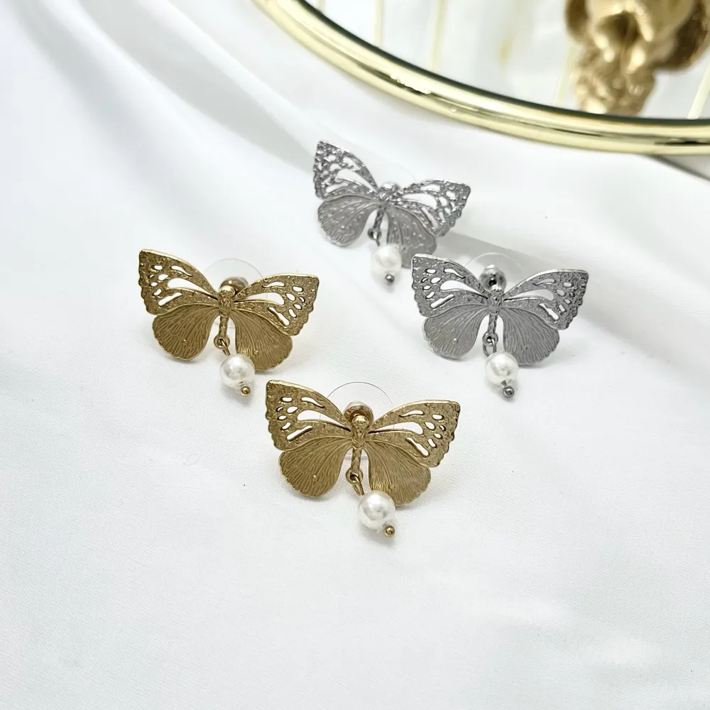 Farfalla con Perla-Orecchini in Acciaio - OAP-732-270