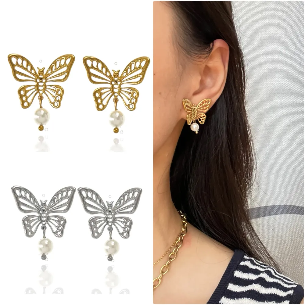 Farfalla con Perla-Orecchini in Acciaio - OAP-732-271