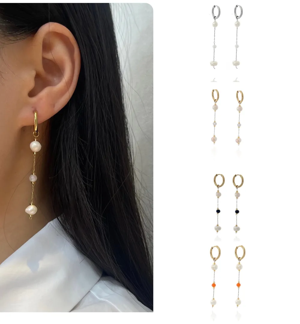 Cerchio con Perla di Fiume -Orecchini in Acciaio - OAP-732-38 2x10mm