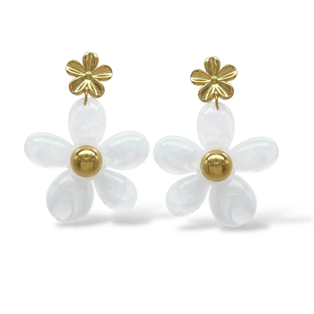 Fiore-Orecchini in Acciaio - OAP-732-393 (Bianco)