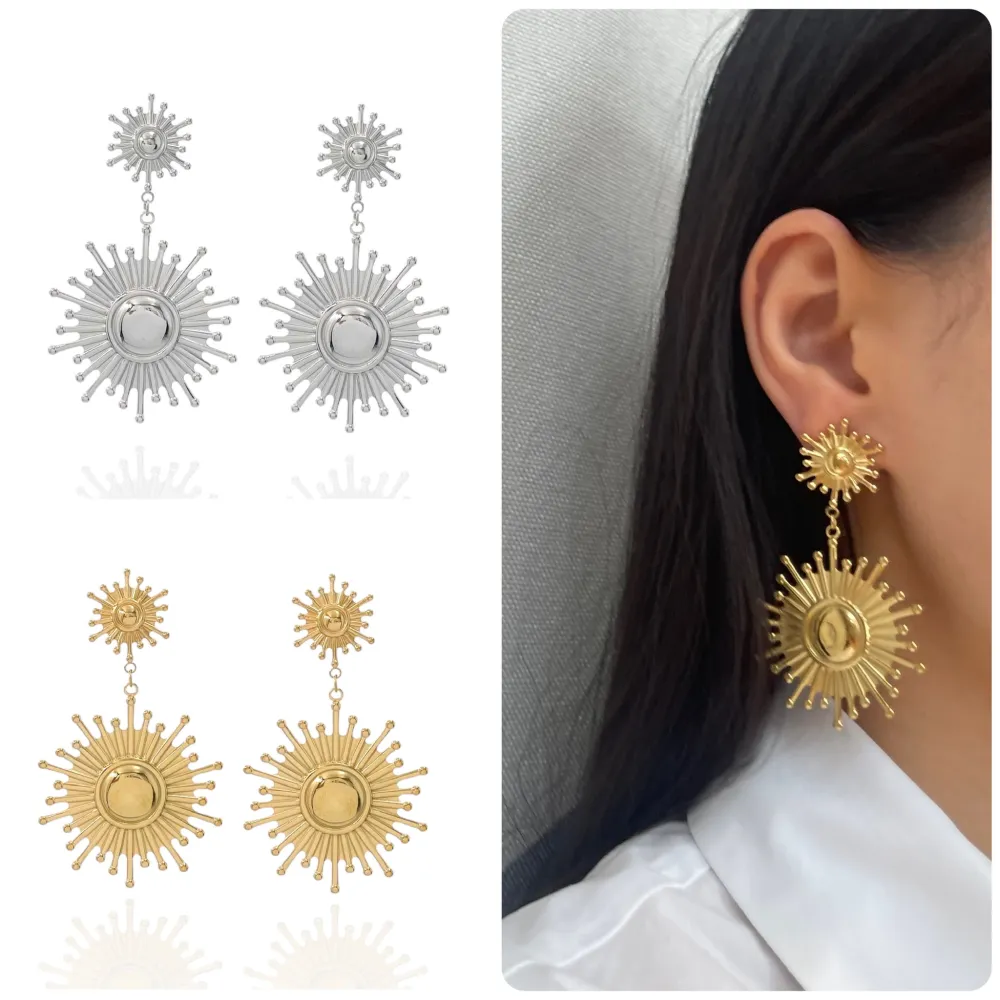 Doppio Cerchio Sole-Orecchini in Acciaio - OR-732-49