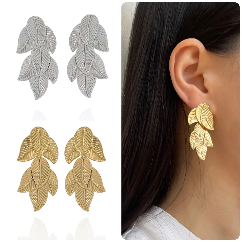 Foglie Lunghe-Orecchini in Acciaio - OR-732-55
