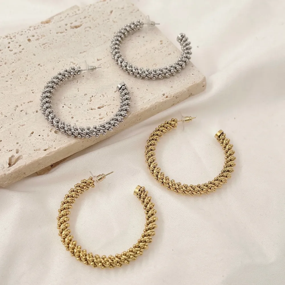 Cerchio Torchon 50mm-Orecchini in Acciaio - OAP-732-84 50mm (Oro Giallo)