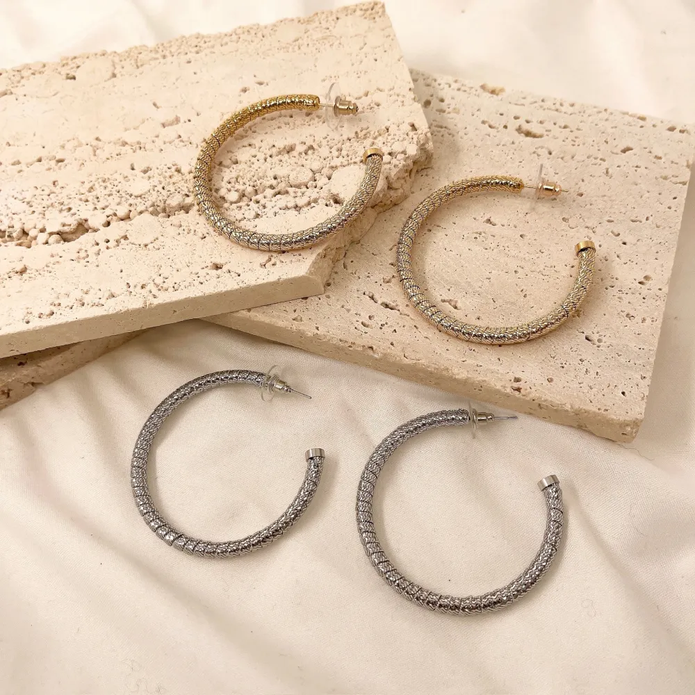 Cerchio Lavorato 50mm-Orecchini in Acciaio - OAP-732-85 50mm