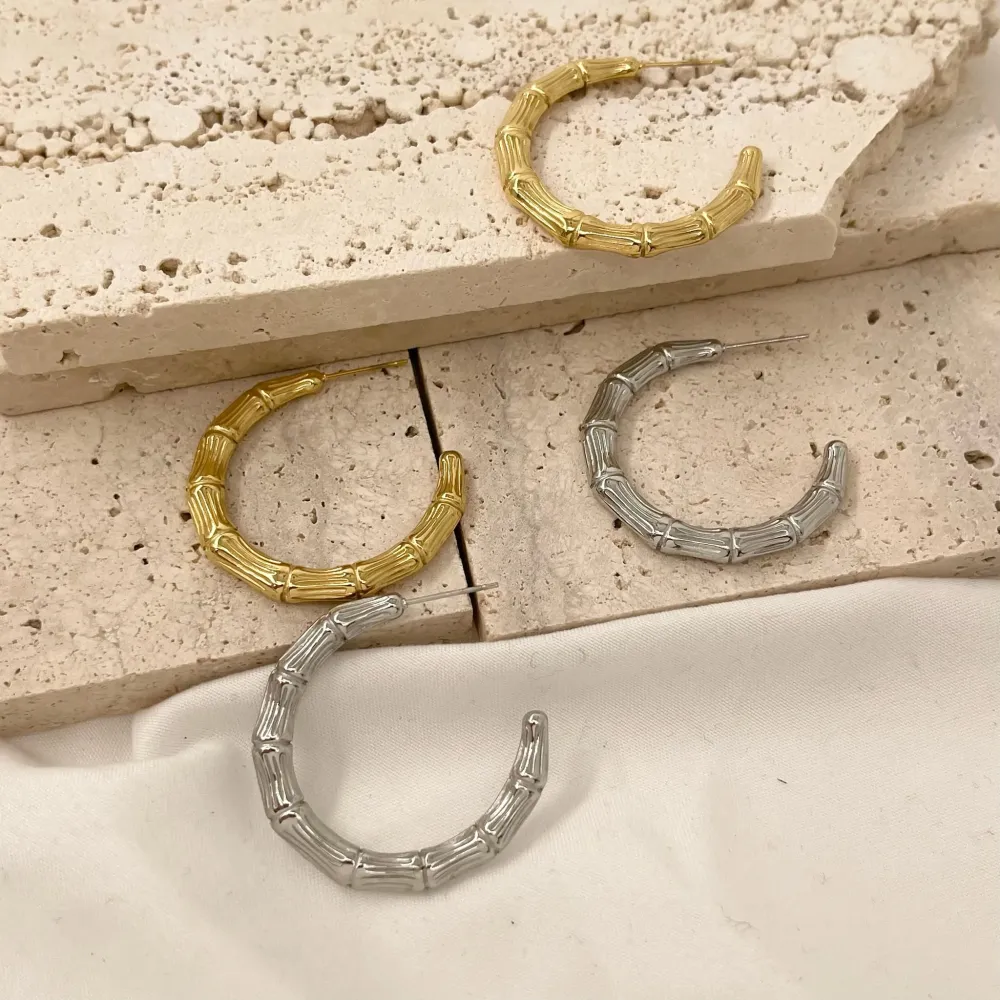 Cerchio Lavorato 35mm-Orecchini in Acciaio - OR-732-92 35mm (Oro Giallo)