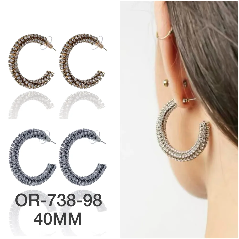 Cerchio -Orecchini in Acciaio - OAP-732-98 L 40mm (Bianco/Oro)
