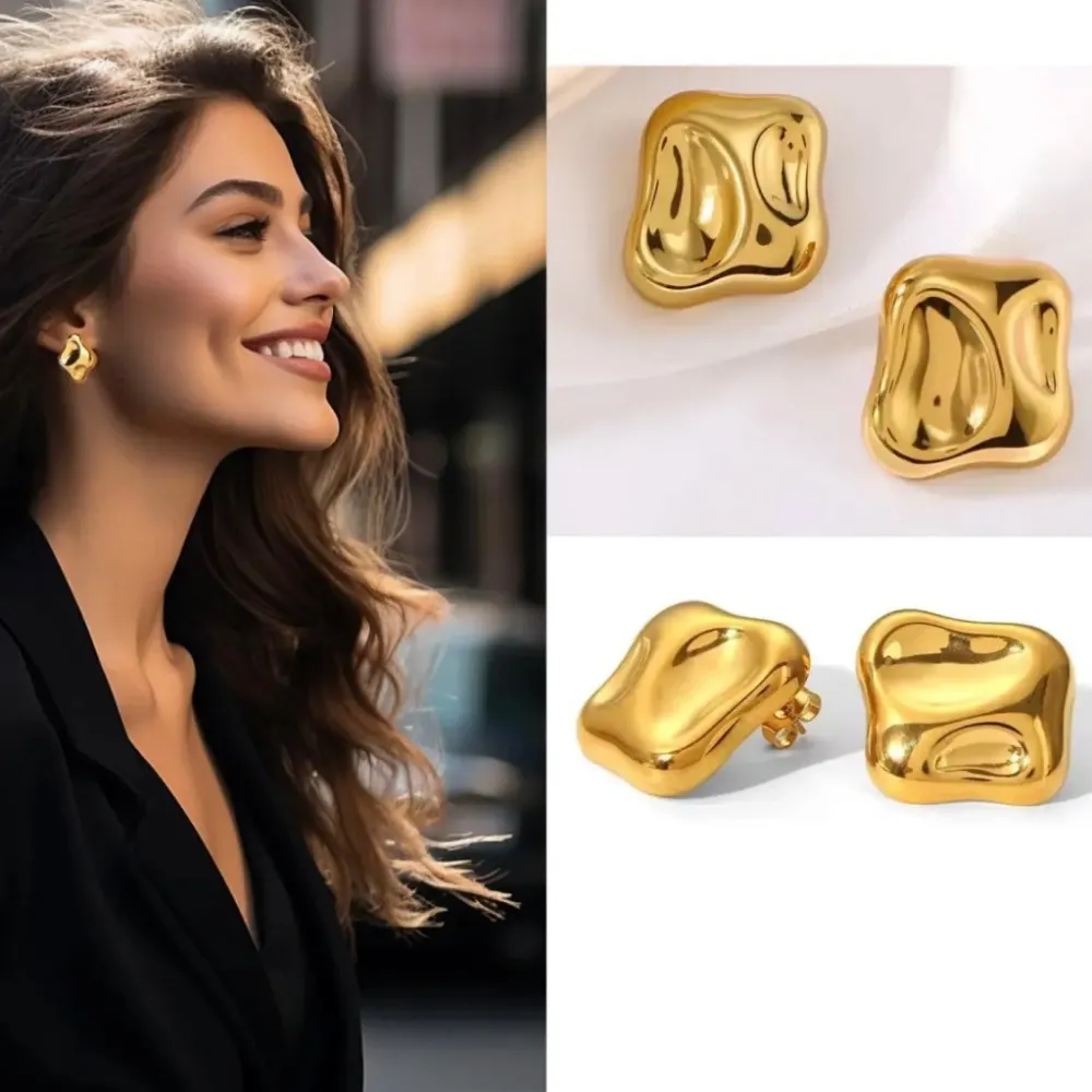 Bottone Quadrato -Orecchini in Acciaio - OAP-754-09