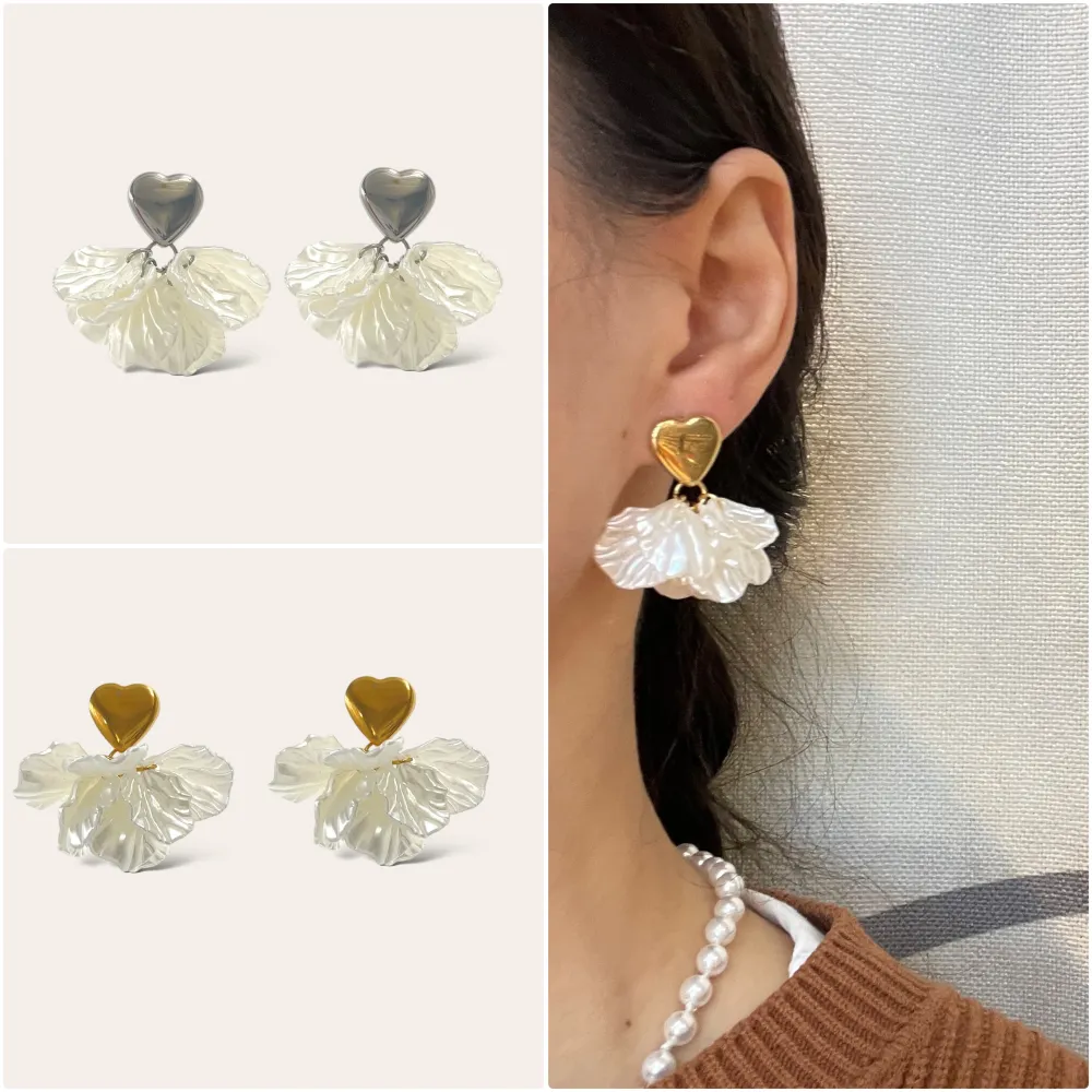 [OR-760-09] Cuore Petali-Orecchini in Acciaio - OAP-760-09 (Argento)