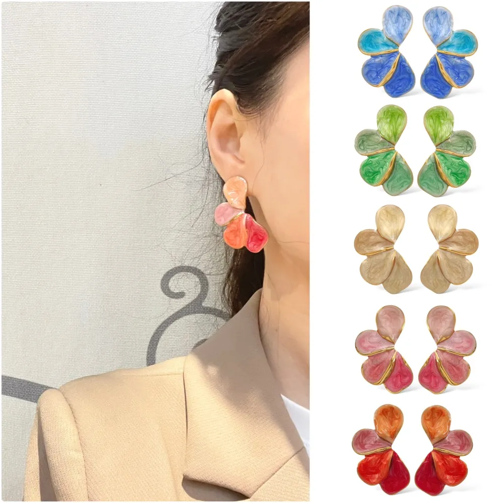 Petali Smaltato-Orecchini in Acciaio - OAP-765-49