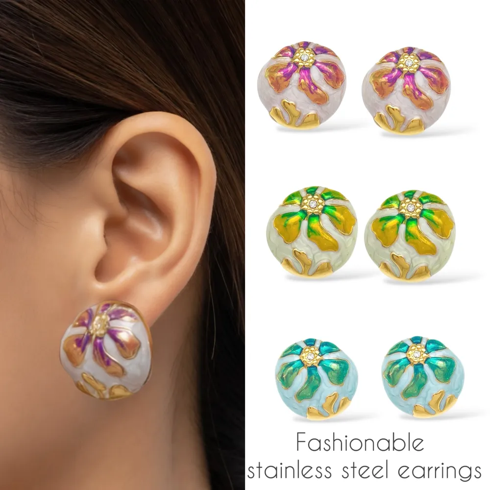 tondo con Fiore-Orecchini in Acciaio - OAP-783-57