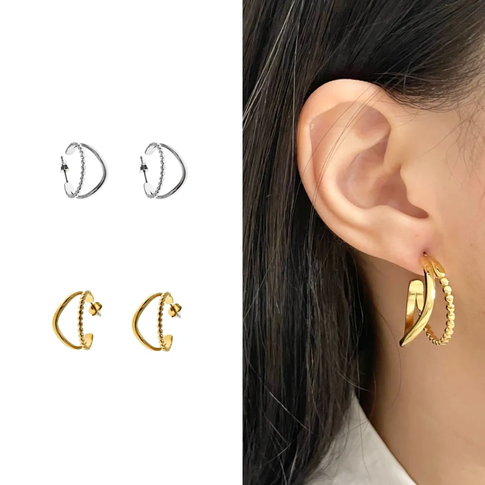 Doppio 24mm -Orecchini a Cerchio in Acciaio - OR-413-785 (Oro Giallo)