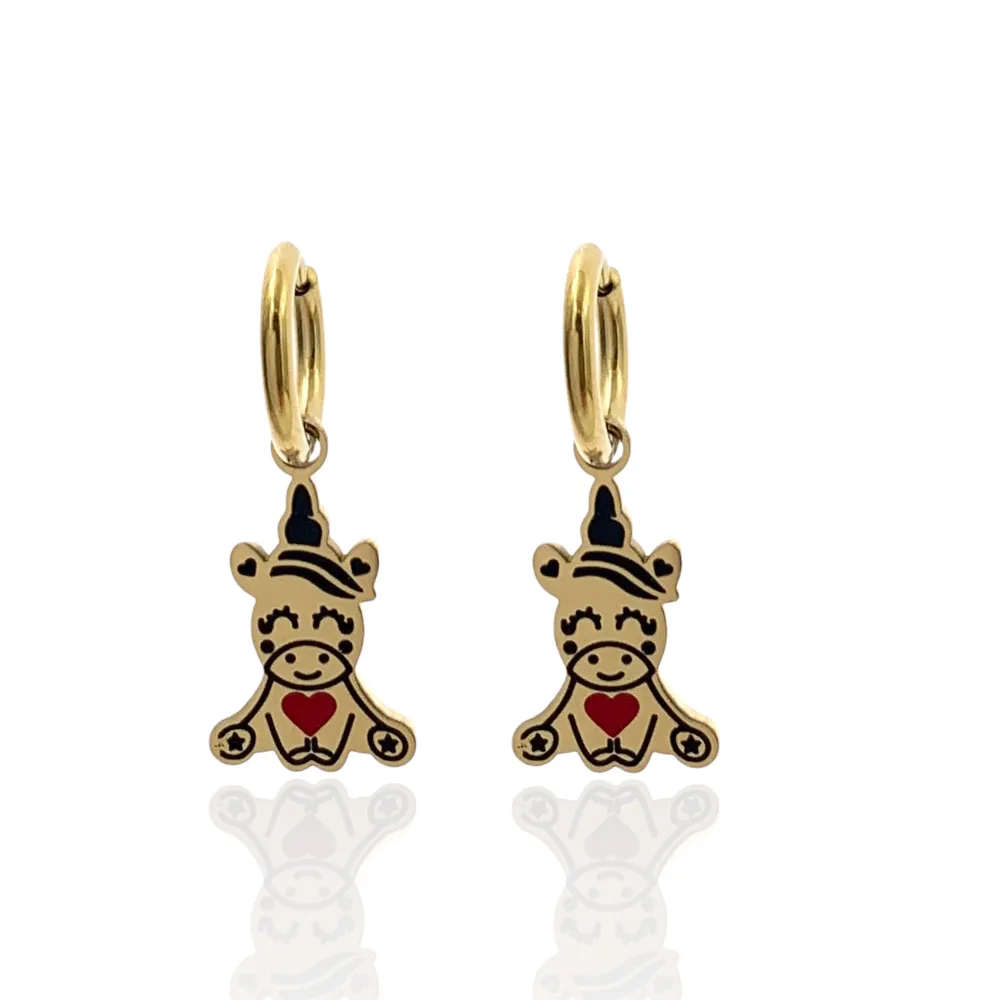 [OAP413-800D] Unicorno Piccolo Smaltato-Orecchini in Acciaio - OAP413-800D (Oro Giallo)