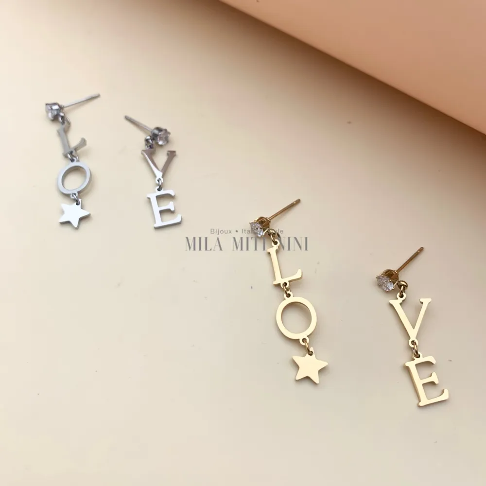 [OAP413-811-Love- Orecchini in Acciaio] OAP413-811-Love- Orecchini in Acciaio - OAP413-811-Love- Orecchini in Acciaio (Argento)