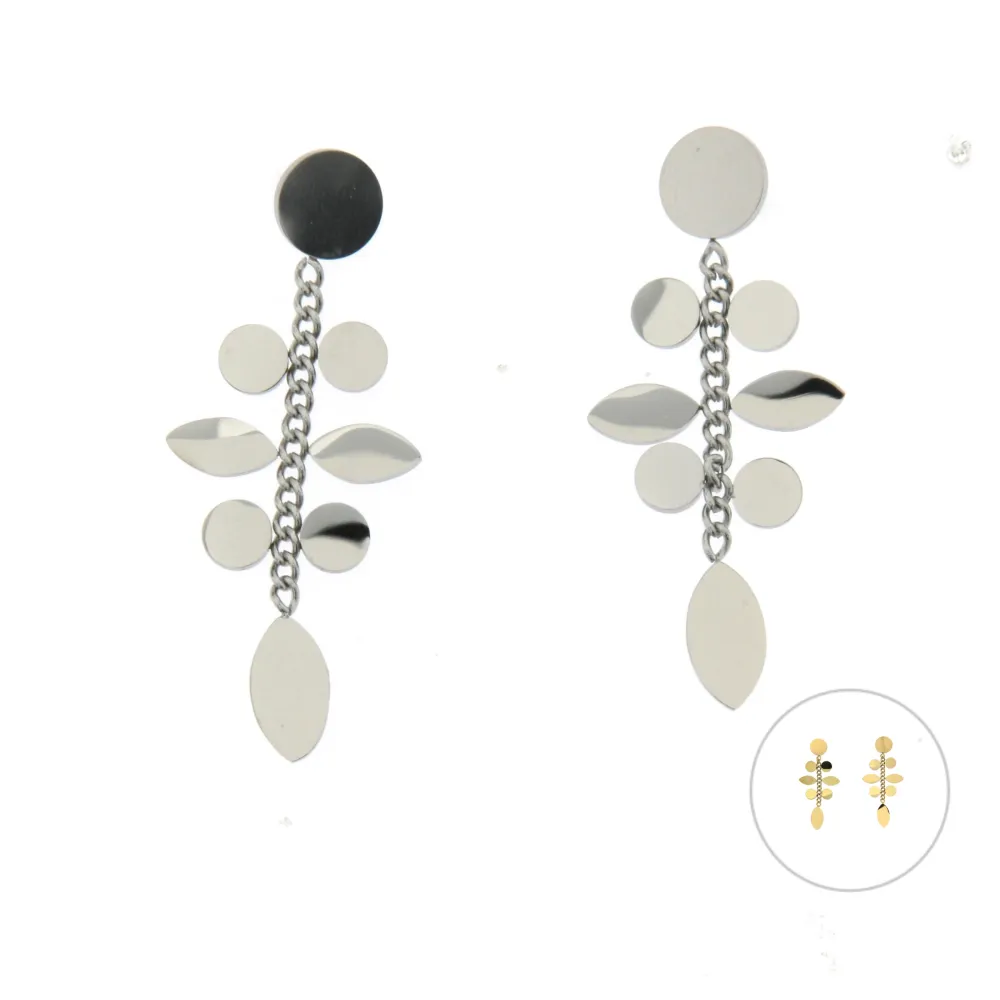 OAP6438-Foglia-Orecchini Pendenti in Acciaio - OAP6438-Foglia-Orecchini Pendenti in Acciaio