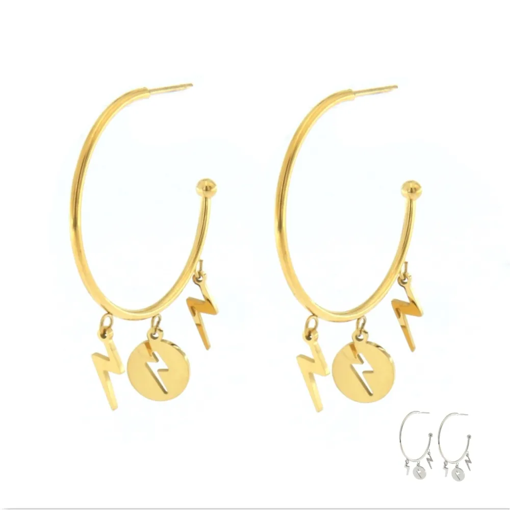 OAP6819-Fulmine- Orecchini a Cerchio con Pendenti in Acciaio - OAP6819-Fulmine- Orecchini a Cerchio con Pendenti in Acciaio (Argento)