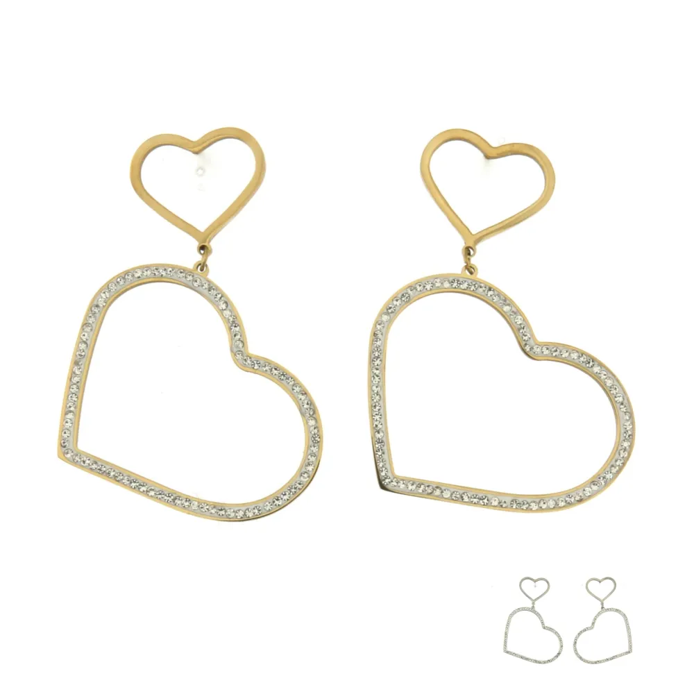 OAP6834-Cuore Pendente Strass- Orecchini in Acciaio - OAP6834-Cuore Pendente Strass- Orecchini in Acciaio