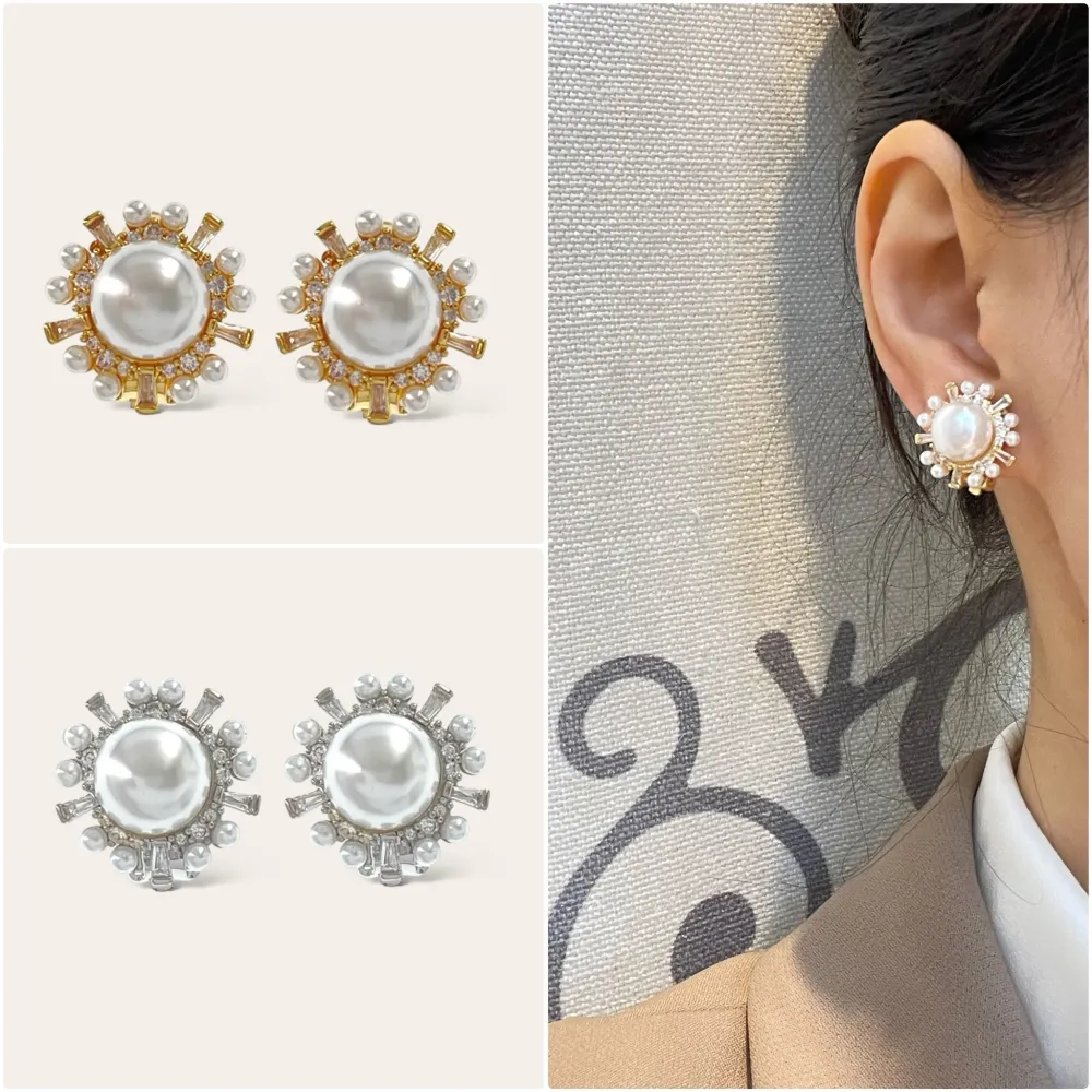 Cerchio con perla-Orecchini a Clip con Zirconia - OMK-493-34 (Argento)