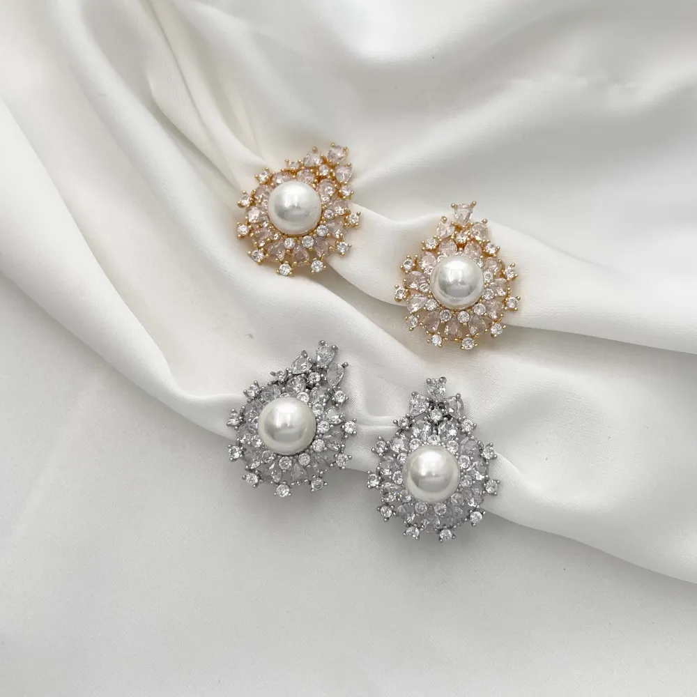 Goccia con Perla-Orecchini a Clip con Zirconia - OMK-506-212 (Argento)