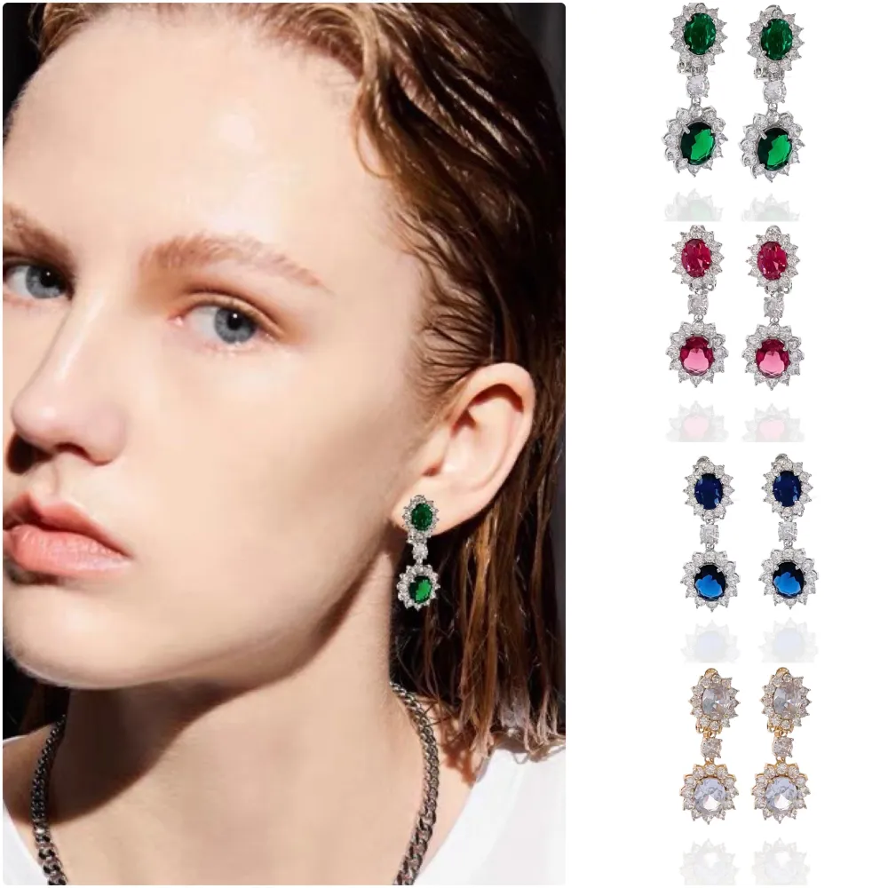 Ovale-Orecchini a Clip con Zirconia - OMK-506-213 (Fucsia)