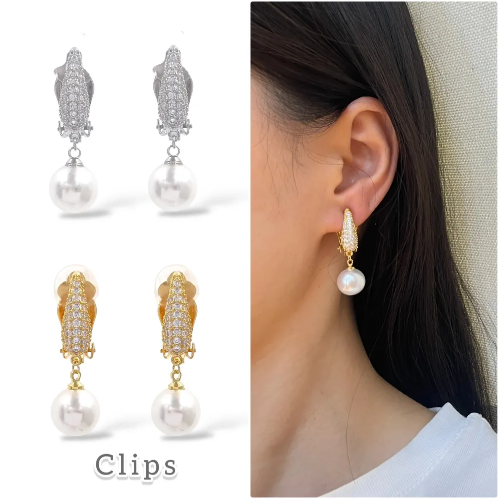Cerchio con Perla-Orecchini a Clip in Acciaio - OMK-506-340 (Argento)