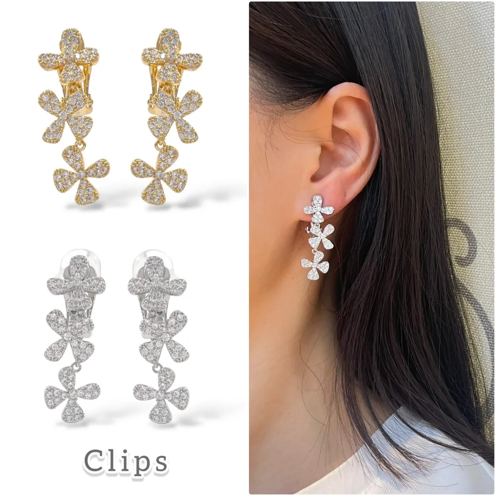 Tre Fiore-Orecchini a Clip in Acciaio - OMK-506-348 (Argento)