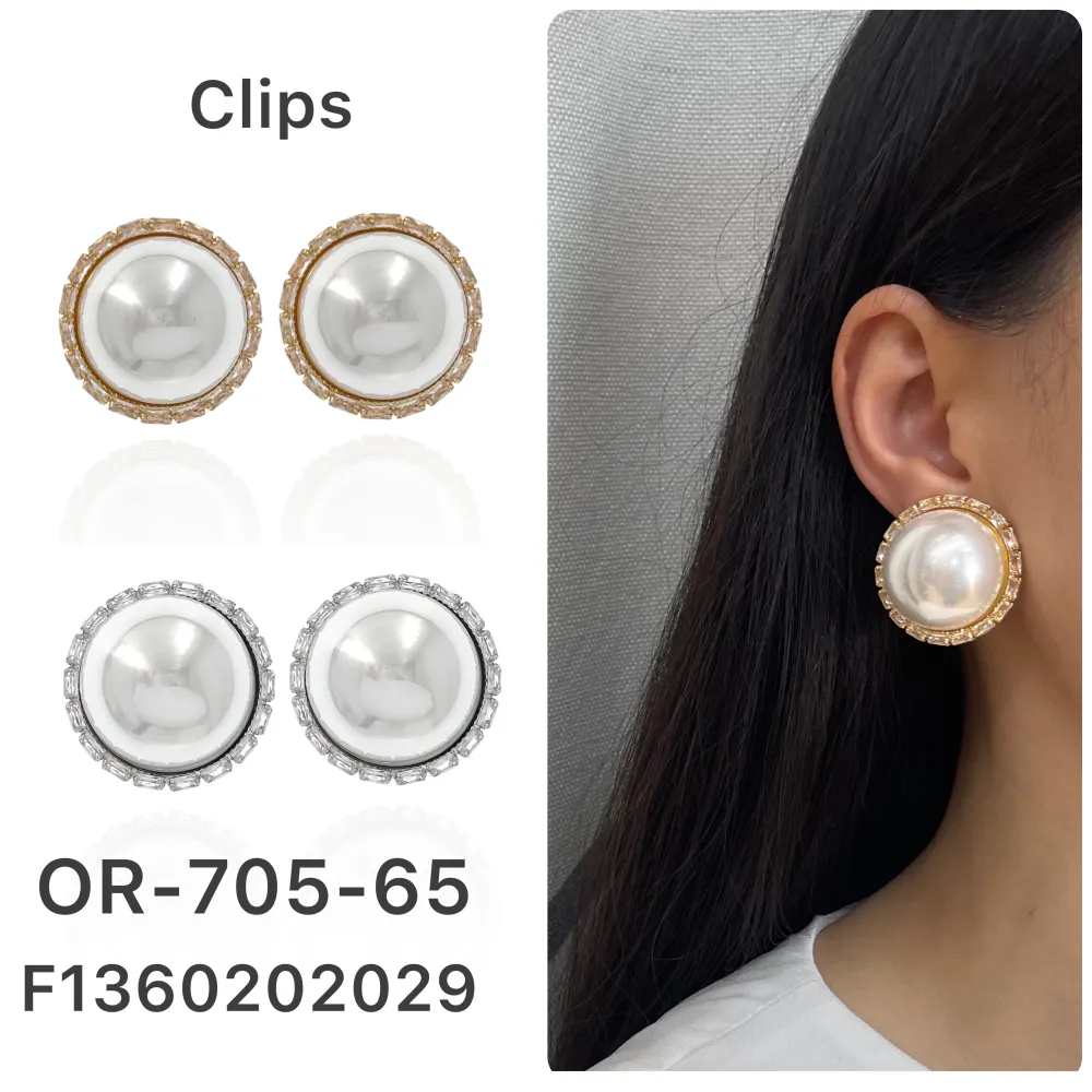 Perla Tondo con Strass-Orecchini a clip con Zirconia - OMK-705-65