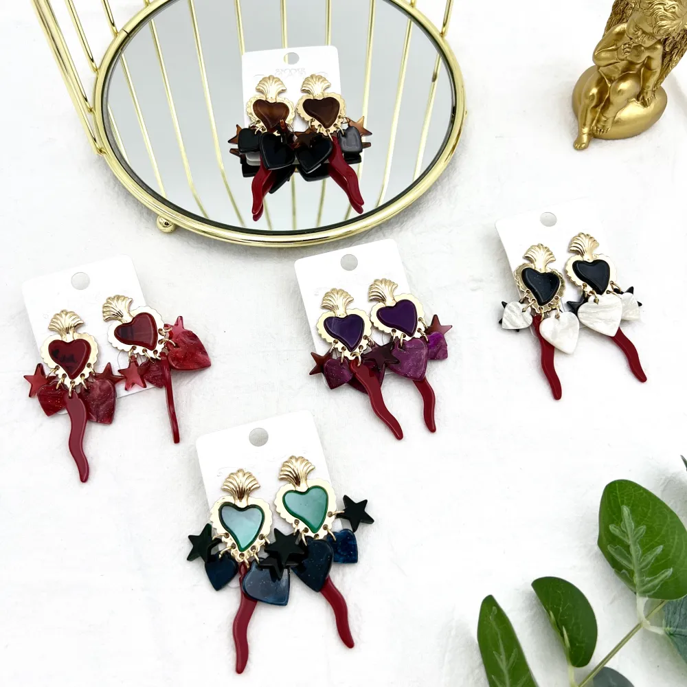 Sacro Cuore Cornino-Orecchini Moda in Resina - OMM-11142