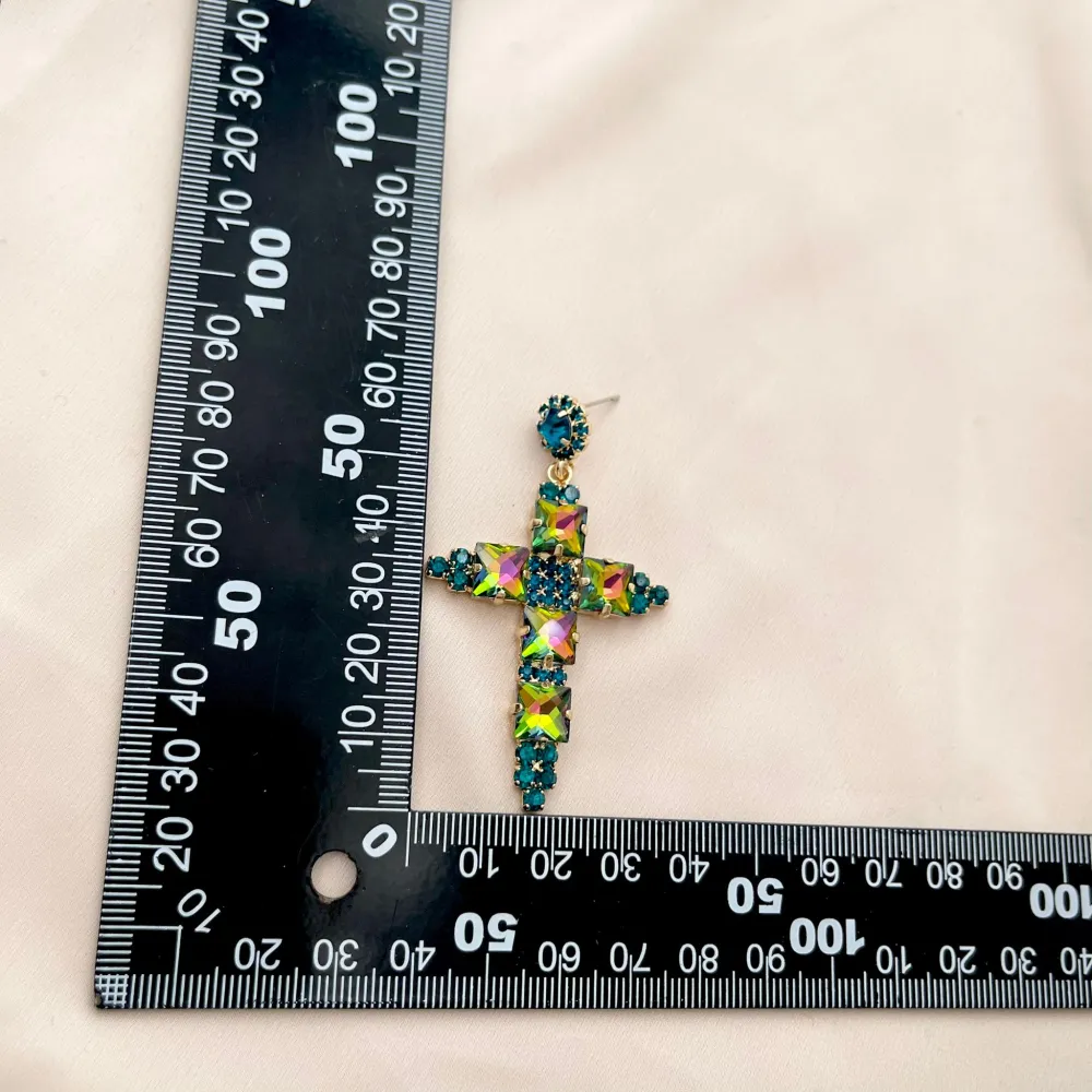 Croce -Orecchini Moda Vetro - OMM-381-206
