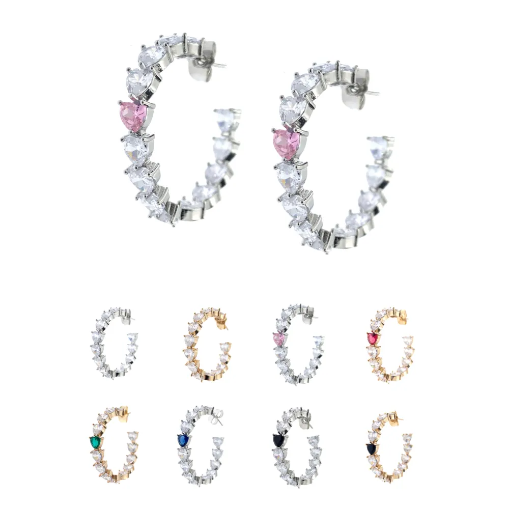 Cuore-Orecchini a Cerchio con Zirconia - OMZ-0890 (Blu)