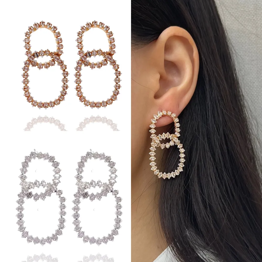 Doppio Cerchio-Orecchini con Zirconia - OMZ-159-21918 (Argento)