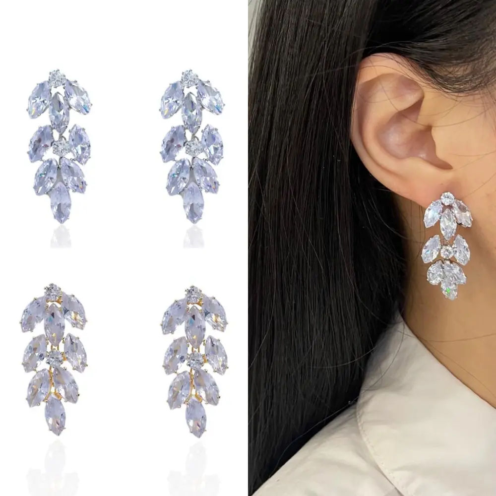 Foglia Pendente-Orecchini con Zirconia - OMZ-159-22090