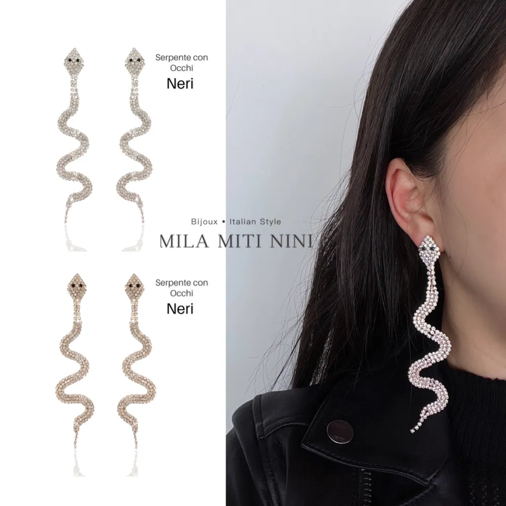 Serpente con Occhi Neri-Orecchini con Zirconia - OMZ-159-22253