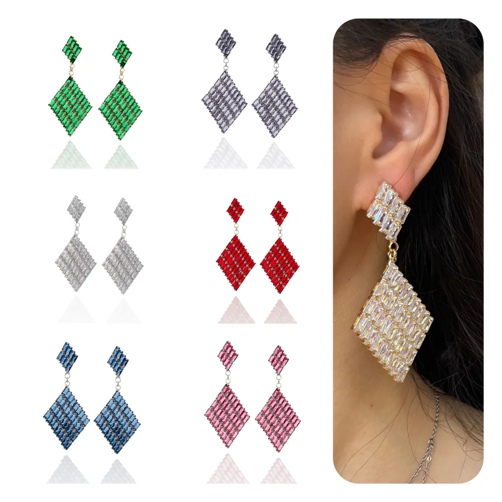 Rombo Pendente-Orecchini con Zirconia - OMZ-416-L27 (Viola)