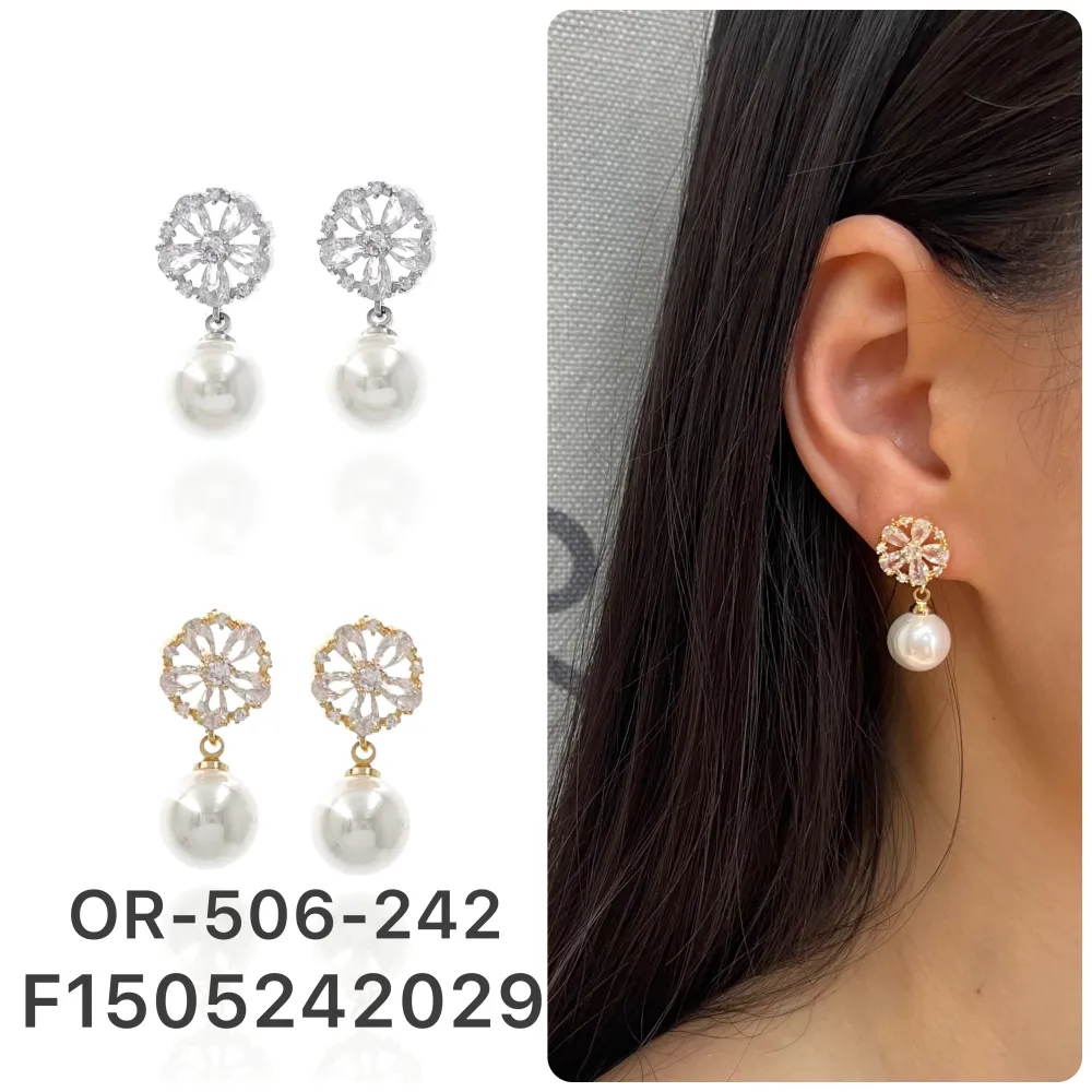 [OMZ-506-242] Tondo con Perla-Orecchini con Zirconia - OMZ-506-242 (Argento)