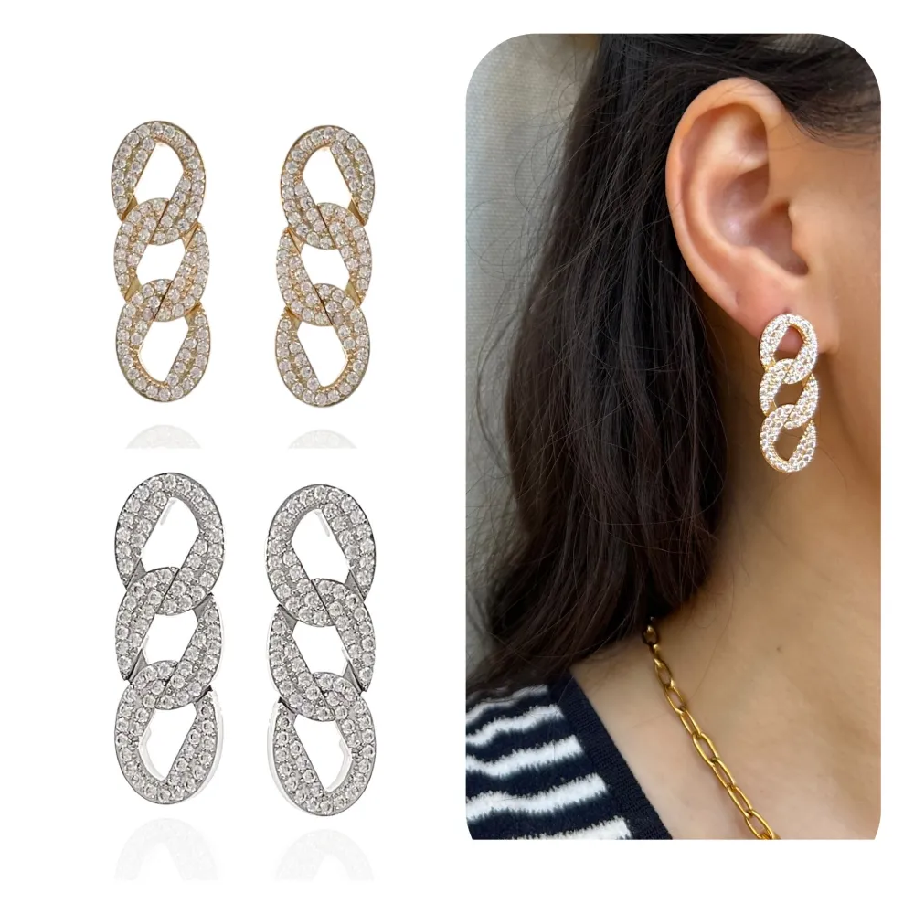 [OR-506-247] Catena Groumette con Zirconia-Orecchini con Zirconia - OR-506-247 (Argento)