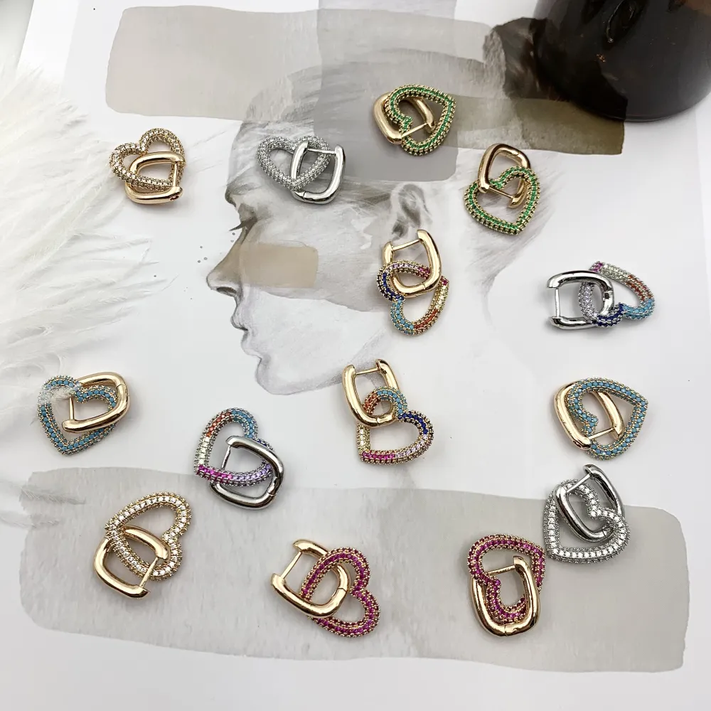 OMZ6464-Cuore Pendente-Orecchini con Zirconia - OMZ6464-Cuore Pendente-Orecchini con Zirconia (Fucsia)