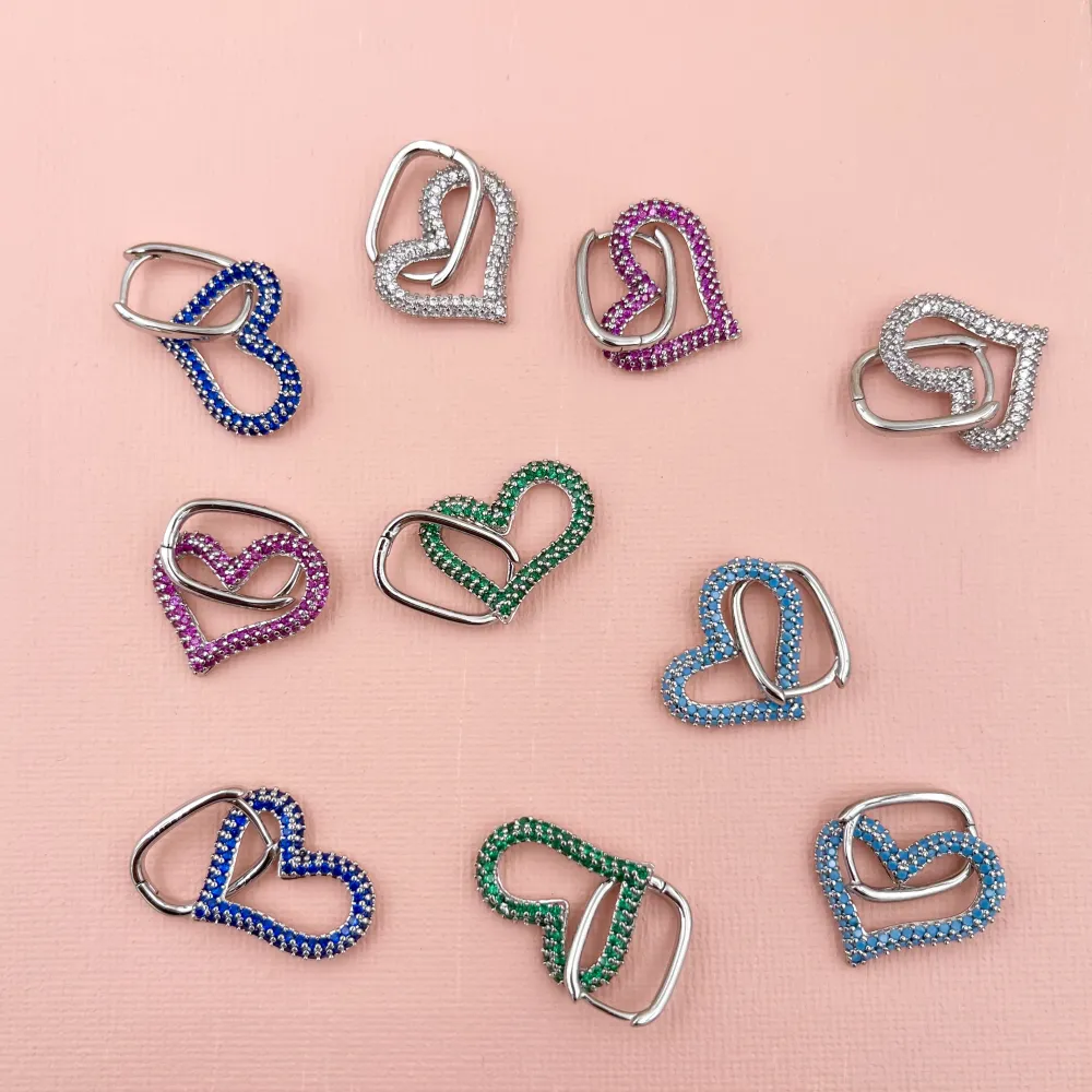 OMZ7385-Cuore Pendente- Orecchini con Zircone - OMZ7385-Cuore Pendente- Orecchini con Zircone (Fucsia)