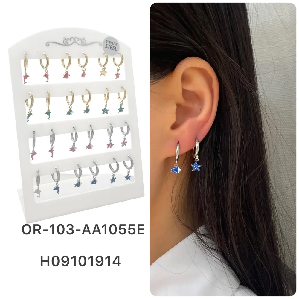 Soggetti Mare Piccoli Smaltati-12Paia Orecchini a Cerchio in Ac - OPA-103-AA1055E