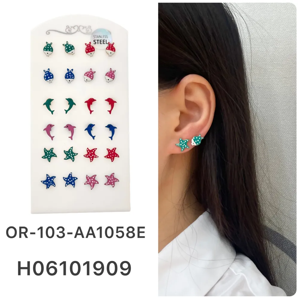 [OPA-103-AA1056E] Soggetti Mare Smaltati-Orecchini a Lobo in Acciaio - OPA-103-AA1056E