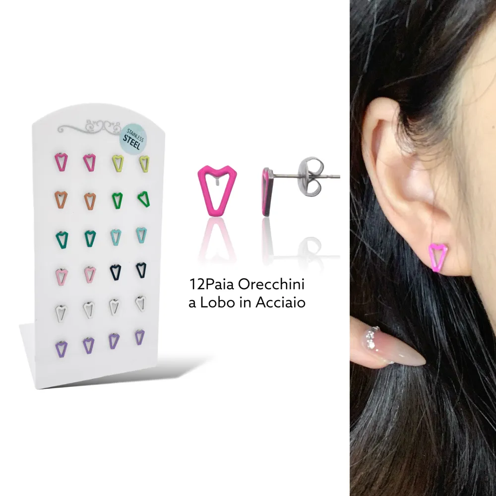 [OPA-103-AA1601E] Triangolo  Smaltato-12Paia Orecchini a Lobo in Acciaio - OPA-103-AA1601E