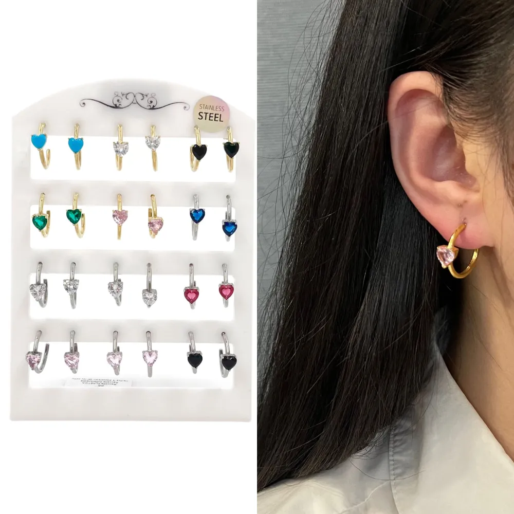 Cuore-12 Paia Orecchini in Acciaio - OPA-103-AA165E