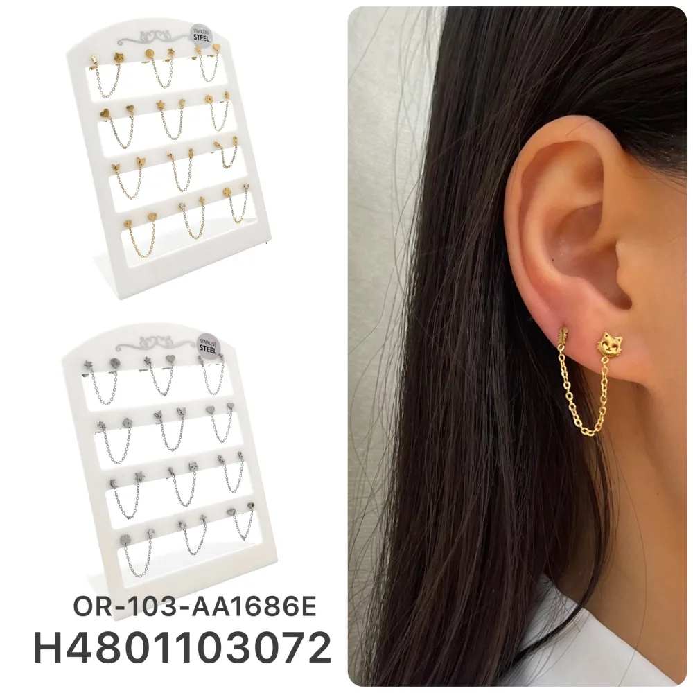 [OR-103-AA1686E] Soggetti Mix -Orecchini Saliscendi in Acciaio - OPA-103-AA1686E (MIX)