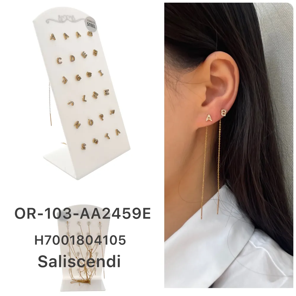 Iniziale Strass- 12 Paia Orecchini Saliscendi in Acciaio - OPA-103-AA2459E