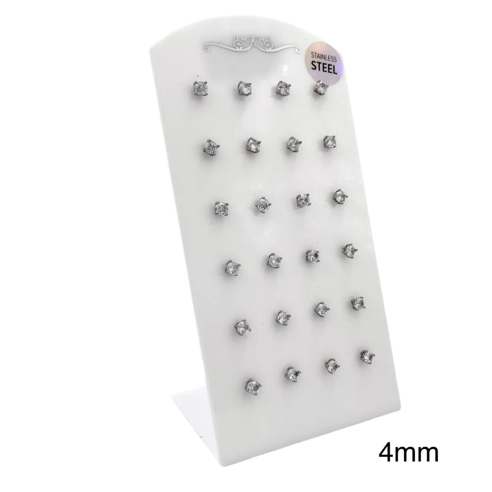 [OR-103-AA246E 4mm] Punto Luce 4mm 4 Griffe -12 Paia Orecchini in Acciaio - OPA-103-AA246E 4mm (Oro Giallo)