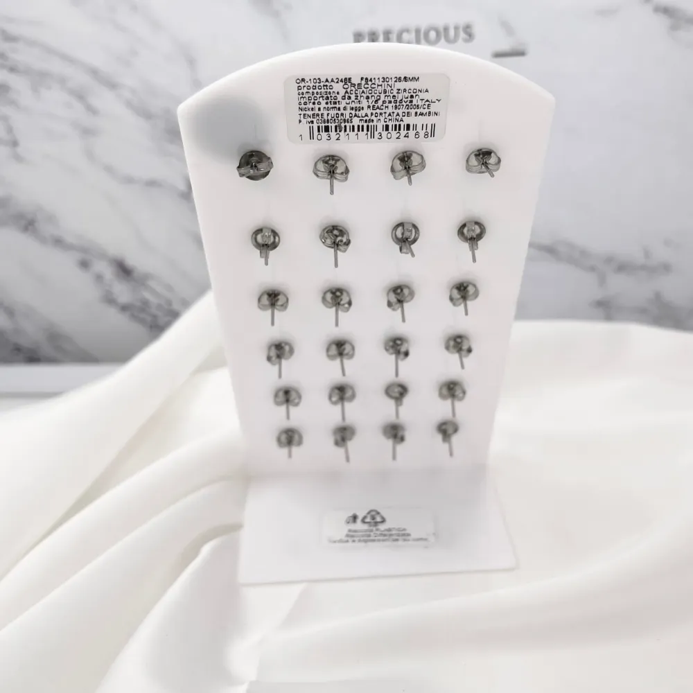 Punto Luce 6mm 4 Griffe -12 Paia Orecchini in Acciaio - OPA-103-AA246E 6mm