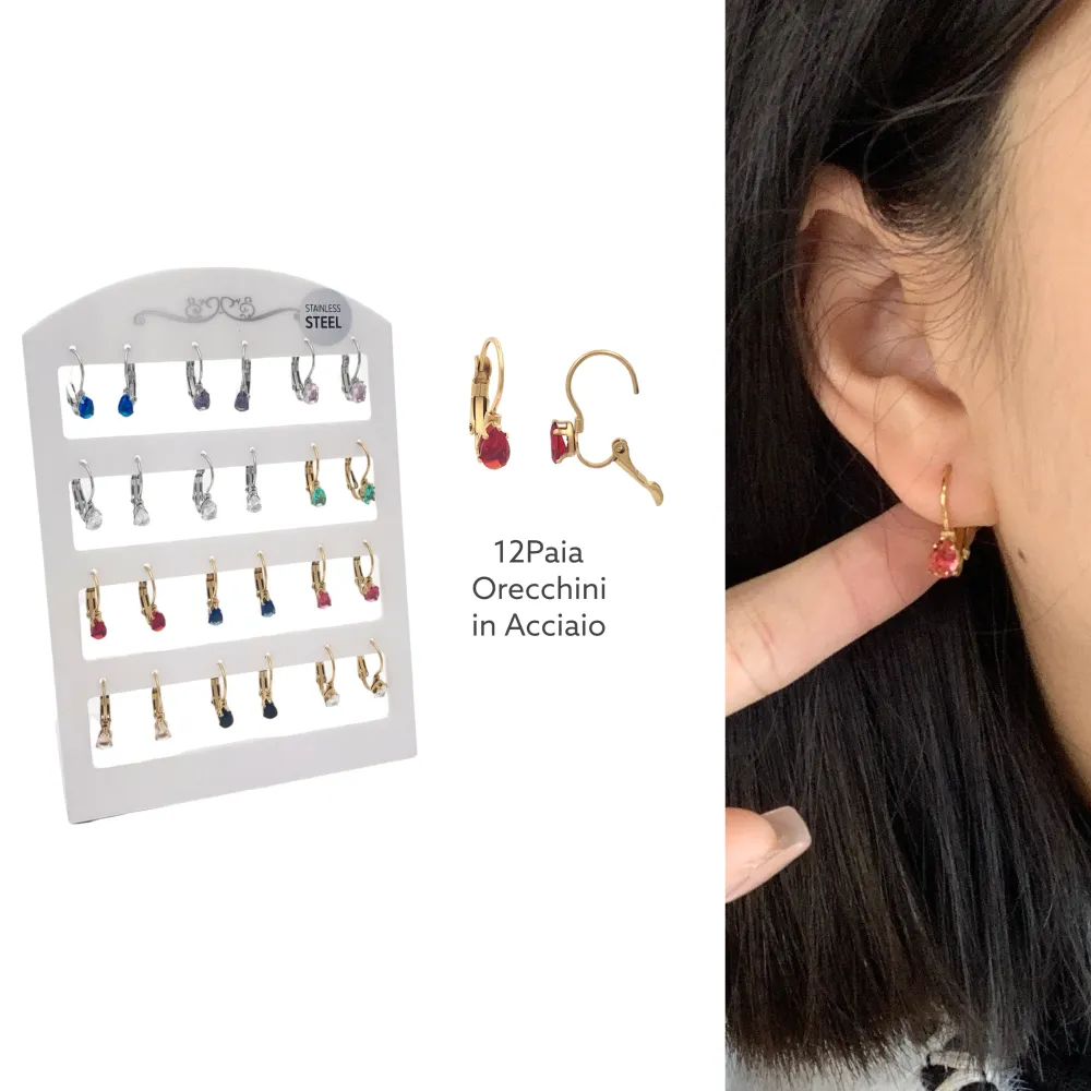 Punto Luce Goccia Colorata-12Paia Orecchini a Monachella in Acciaio - OPA-103-AA2559E