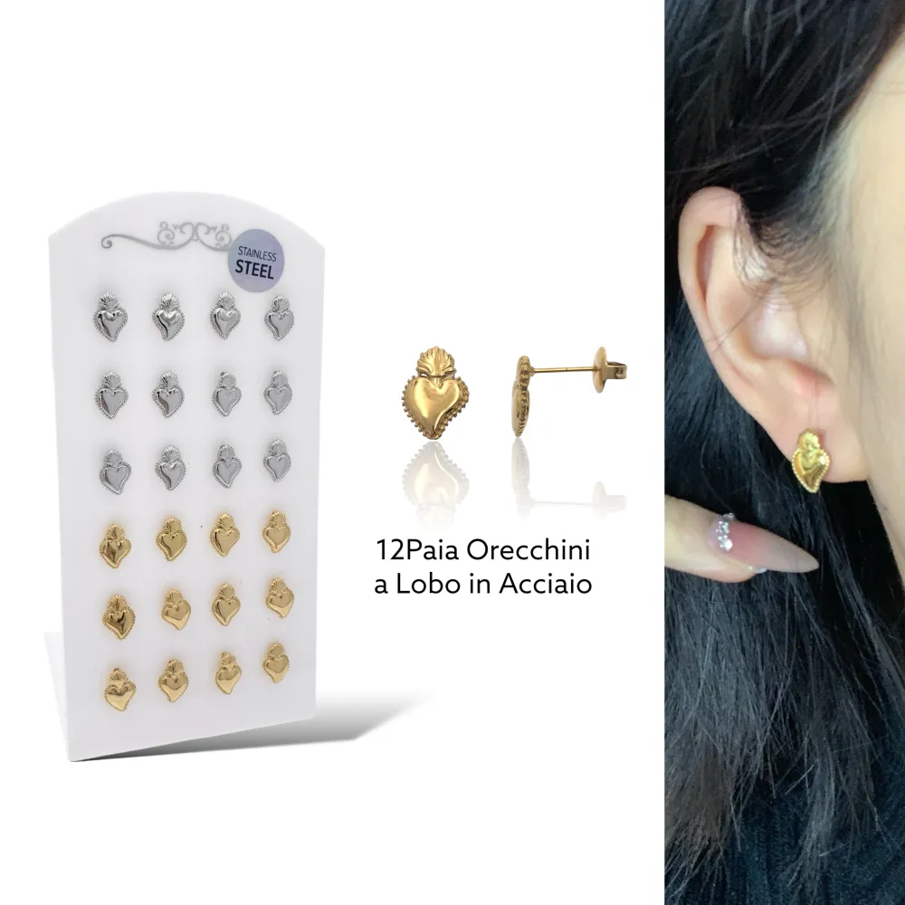 Sacro Cuore-12paia Orecchini a Lobo in Acciaio - OPA-103-AA2693E