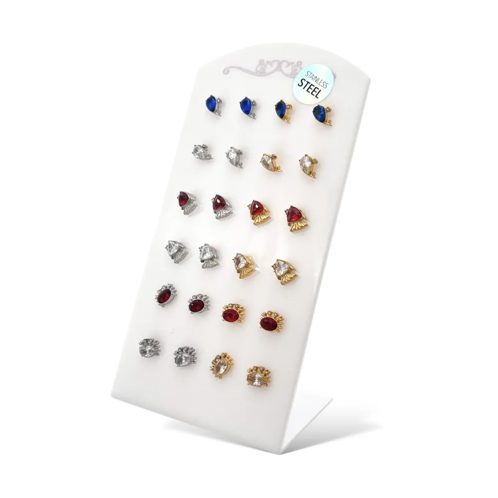 [OPA-103-AA2742-2744E] Mare Pesce Granchio con Zirconia-12Paia Orecchini a Lobo in Acciaio - OPA-103-AA2742-2744E